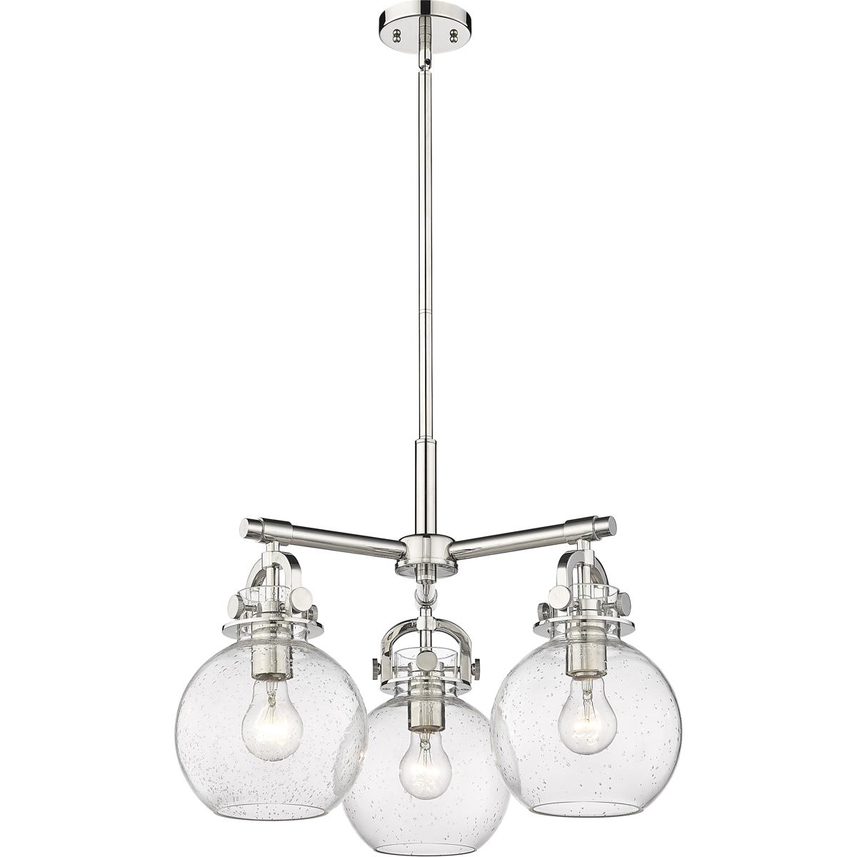 Innovations Lighting 410-3CR-PN-G410-7SDY Newton Sphere 3 Light 20.38 inch Polished Nickel Pendant Ceiling Light in Seedy Glass