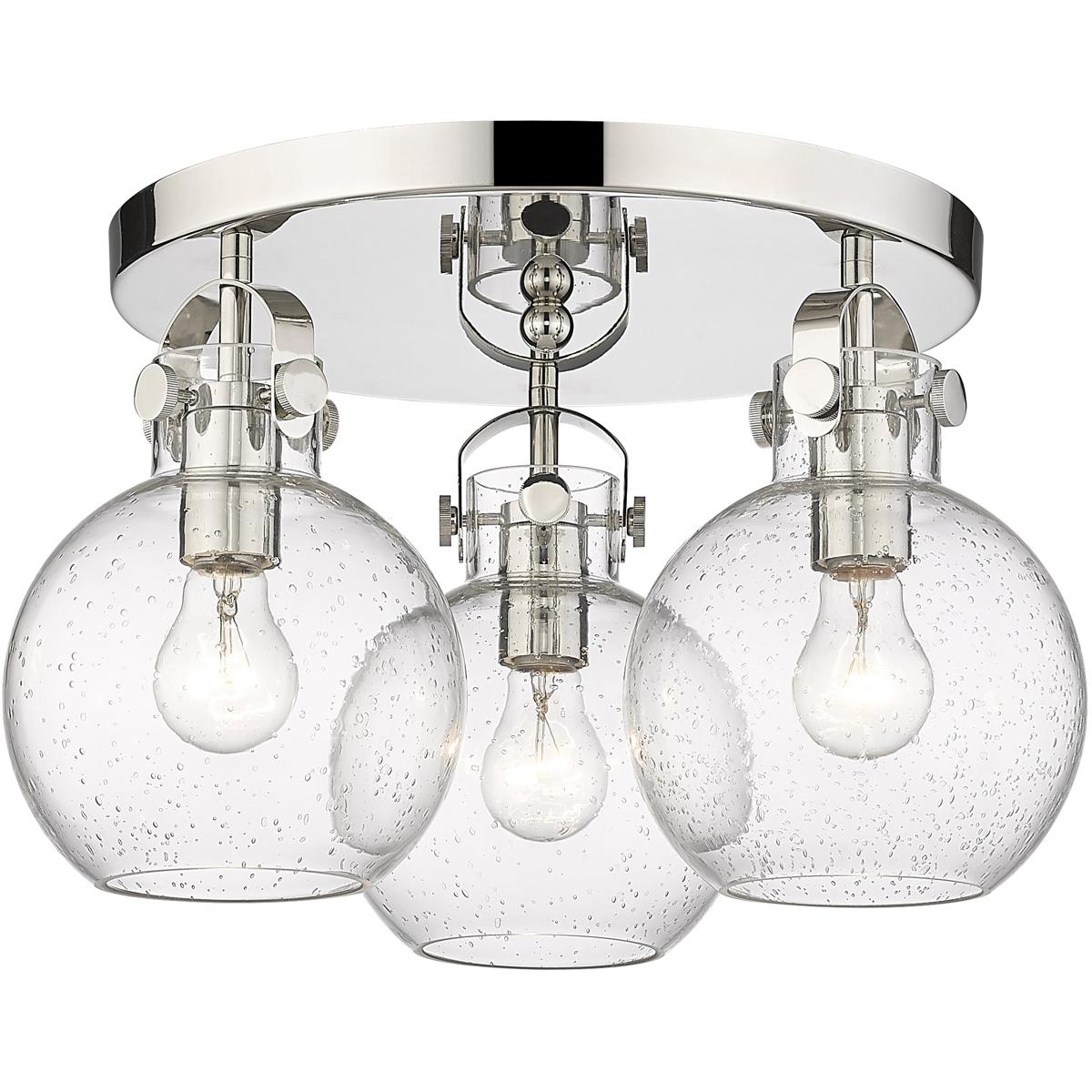 Innovations Lighting 410-3F-PN-G410-7SDY Newton Sphere 3 Light 19.63 inch Polished Nickel Flush Mount Ceiling Light in Seedy Glass