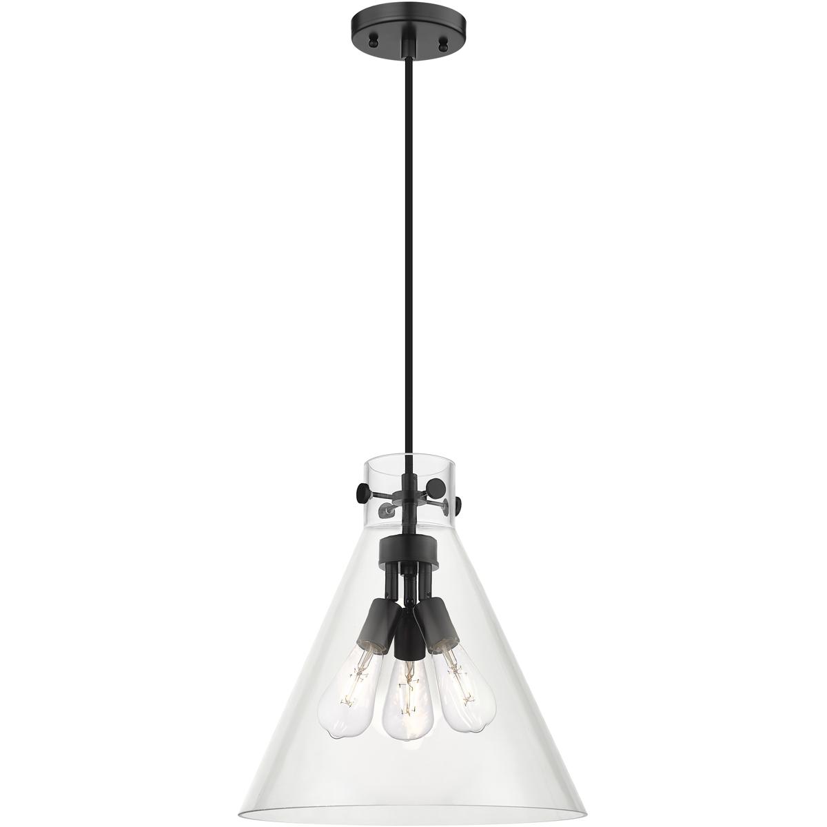 Innovations Lighting 410-3PL-BK-G411-14CL Newton Cone 3 Light 14 inch Matte Black Pendant Ceiling Light in Clear Glass