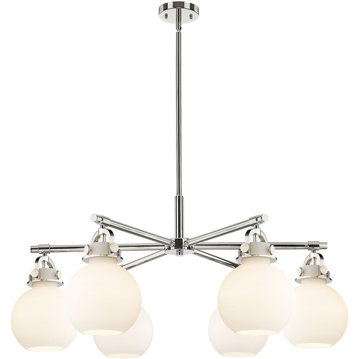 Innovations Lighting 410-6CR-PN-G410-7WH Newton Sphere 6 Light 26 inch Polished Nickel Chandelier Ceiling Light in White Glass
