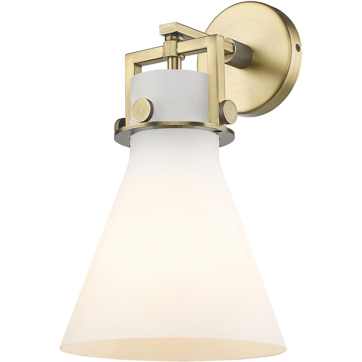 Innovations Lighting 411-1W-BB-G411-8WH Newton Cone Sconce Wall Light in Brushed Brass, Matte White Glass