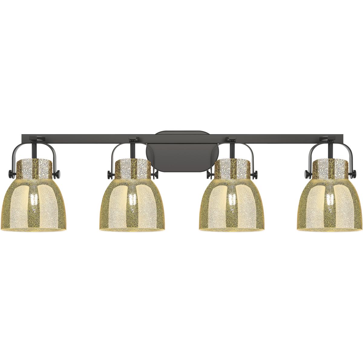 Innovations Lighting 423-4W-BK-G412-6ME Pilaster II Bell 4 Light 36.5 inch Matte Black Bath Vanity Light Wall Light in Mercury Glass