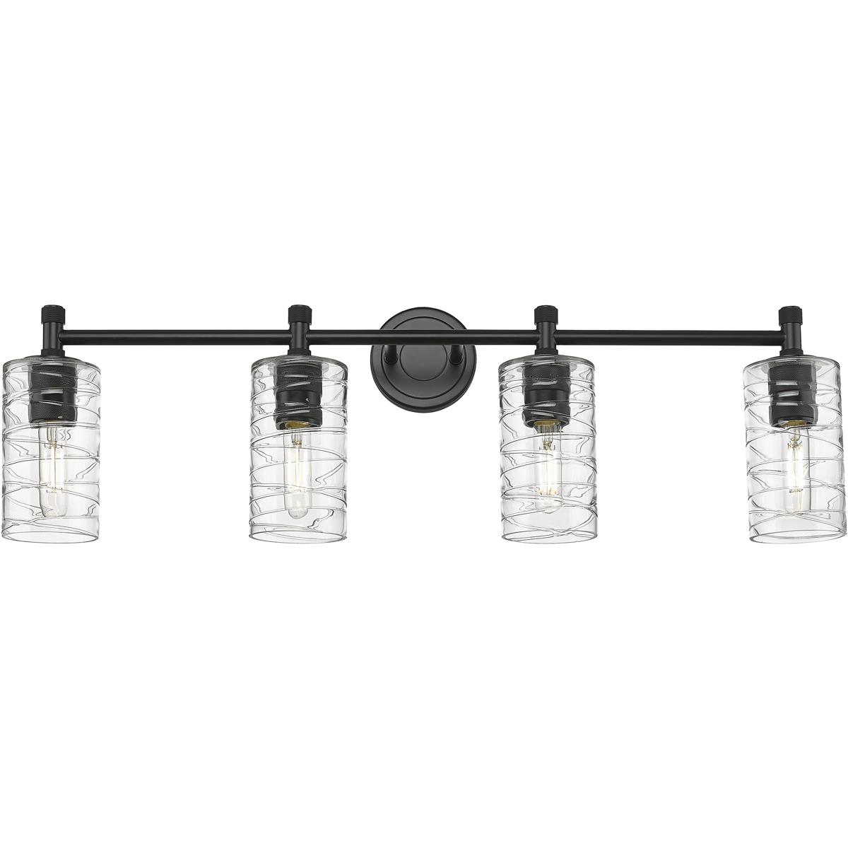 Innovations Lighting 434-4W-BK-G434-7DE Crown Point 4 Light 33.88 inch Matte Black Bath Vanity Light Wall Light in Deco Swirl Glass
