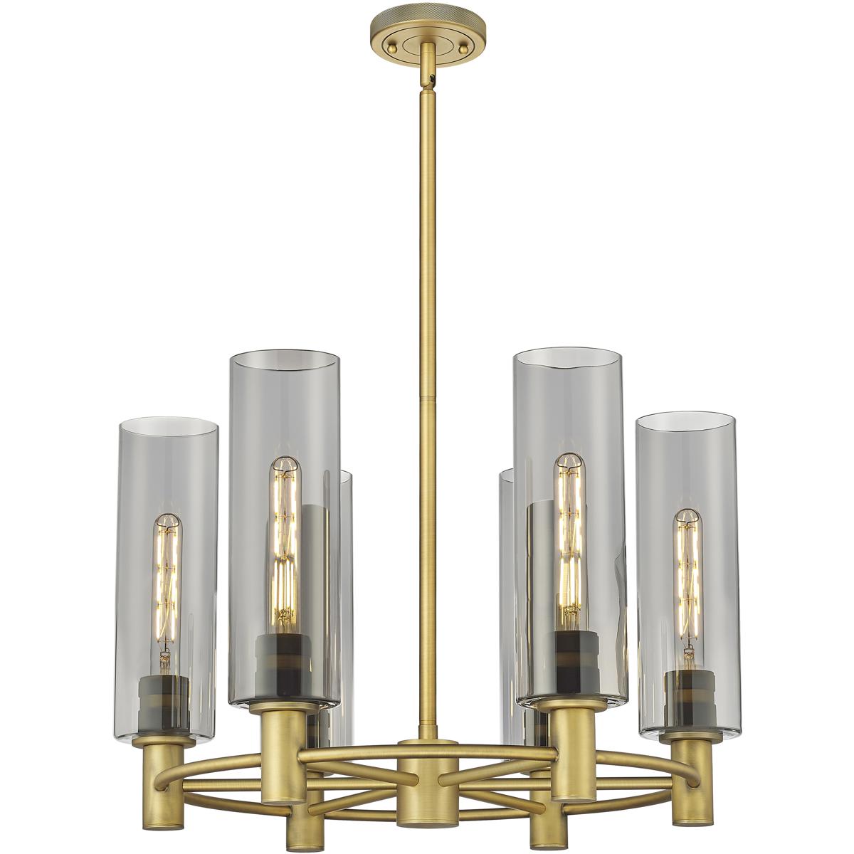 Innovations Lighting 434-6CR-BB-G434-12SM Crown Point 6 Light 24 inch Brushed Brass Chandelier Ceiling Light in Light Smoke Glass
