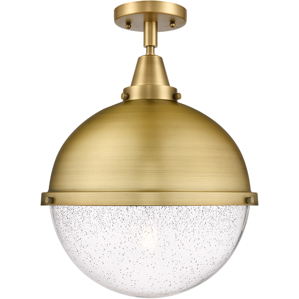 Innovations Lighting 447-1C-BB-HFS-124-BB-LED Franklin Restoration Hampden LED 12.88 inch Brushed Brass Flush Mount Ceiling Light in Seedy Glass