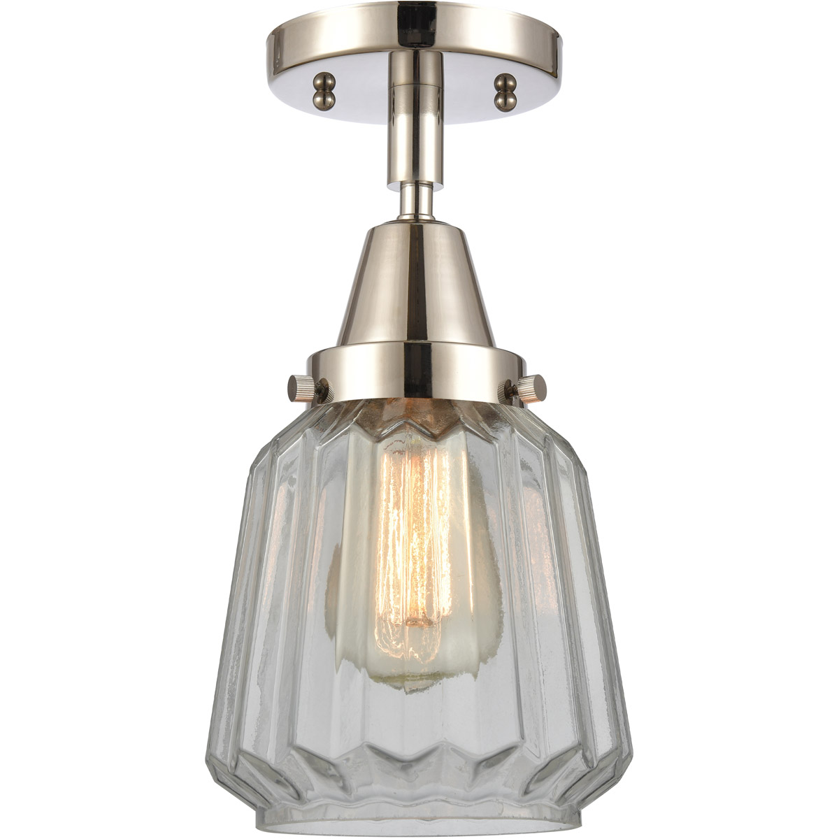 Innovations Lighting 447-1C-PN-G142 Franklin Restoration Chatham 1 Light 6 inch Polished Nickel Flush Mount Ceiling Light in Clear Glass