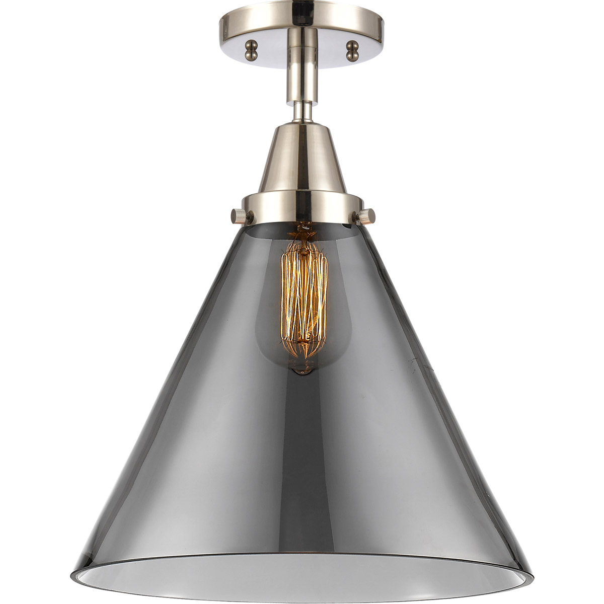 Innovations Lighting 447-1C-PN-G43-L Franklin Restoration X-Large Cone 1 Light 12 inch Polished Nickel Flush Mount Ceiling Light in Light Smoke Glass