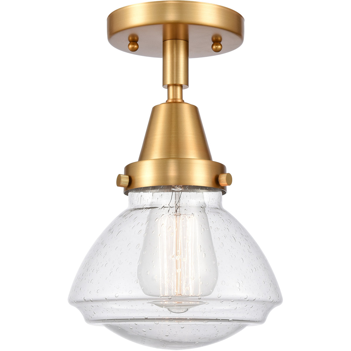 Innovations Lighting 447-1C-SG-G324-LED Franklin Restoration Olean LED 7 inch Satin Gold Flush Mount Ceiling Light in Seedy Glass