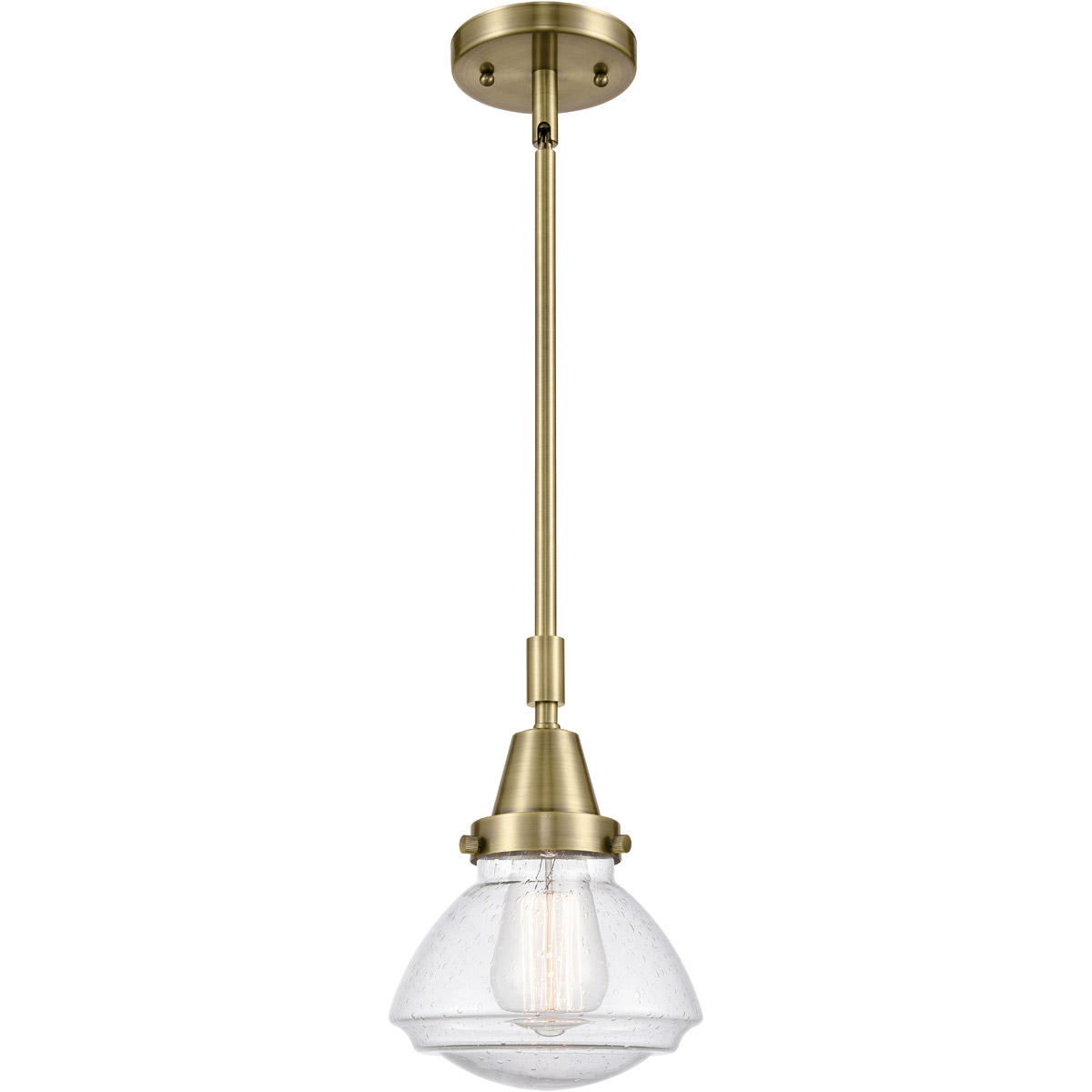 Innovations Lighting 447-1S-AB-G324-LED Franklin Restoration Olean LED 7 inch Antique Brass Mini Pendant Ceiling Light in Seedy Glass