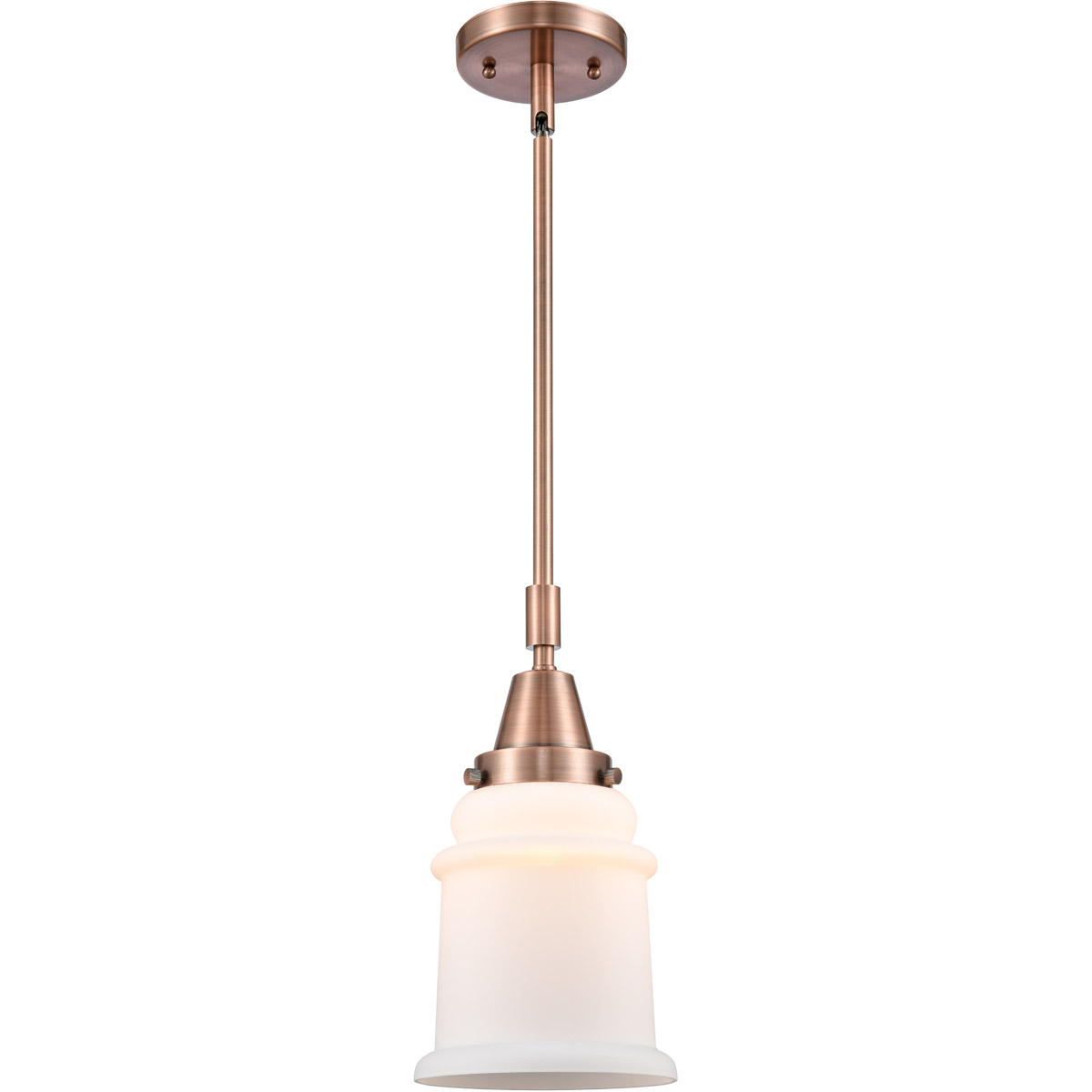 Innovations Lighting 447-1S-AC-G181 Franklin Restoration Canton 1 Light 7 inch Antique Copper Mini Pendant Ceiling Light in Matte White Glass