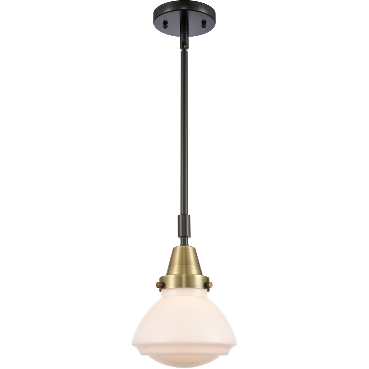 Innovations Lighting 447-1S-BAB-G321-LED Franklin Restoration Olean LED 6.75 inch Black Antique Brass Mini Pendant Ceiling Light in Matte White Glass