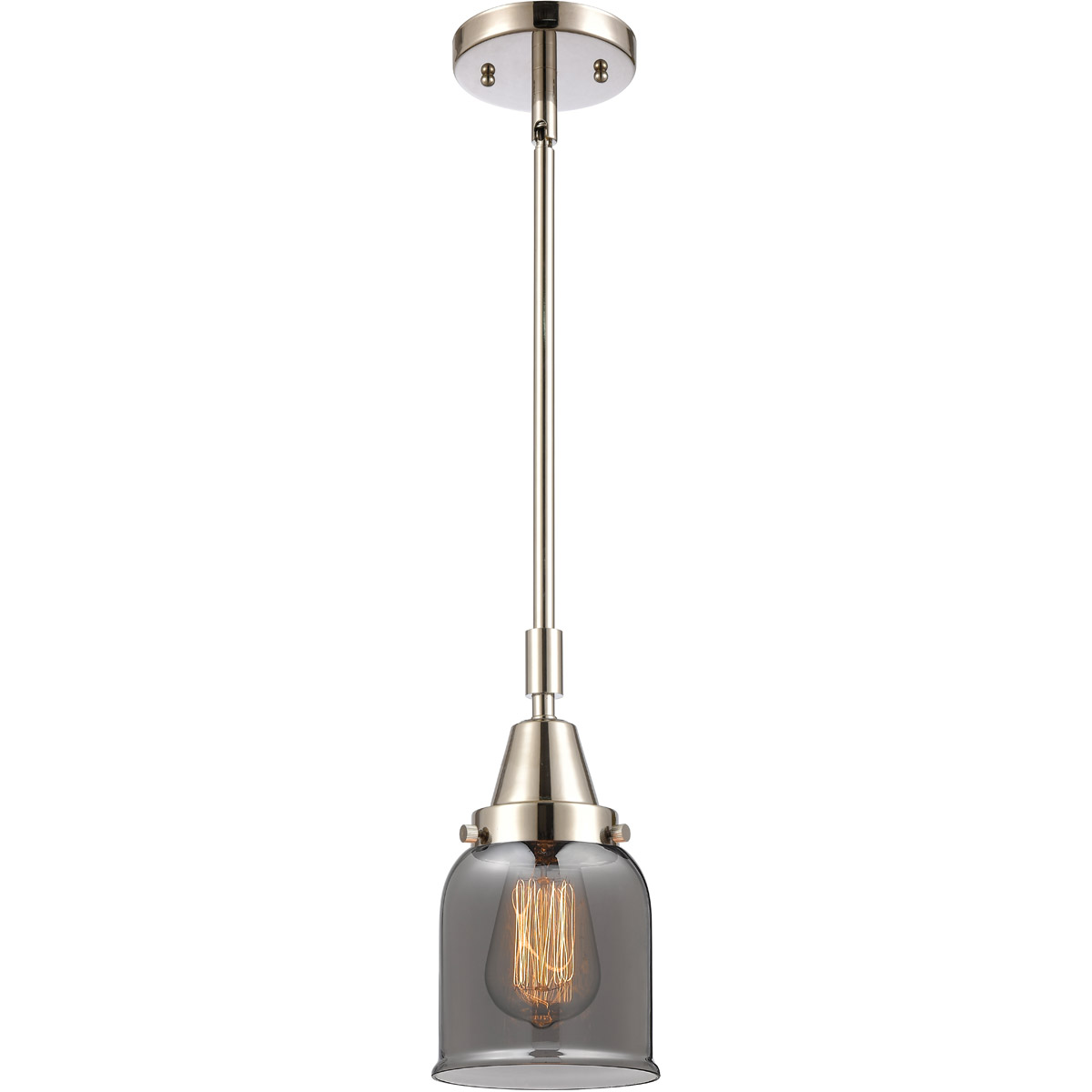 Innovations Lighting 447-1S-PN-G53-LED Franklin Restoration Small Bell LED 5 inch Polished Nickel Mini Pendant Ceiling Light in Plated Smoke Glass