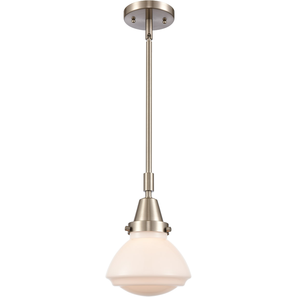 Innovations Lighting 447-1S-SN-G321 Franklin Restoration Olean 1 Light 7 inch Brushed Satin Nickel Mini Pendant Ceiling Light in Matte White Glass