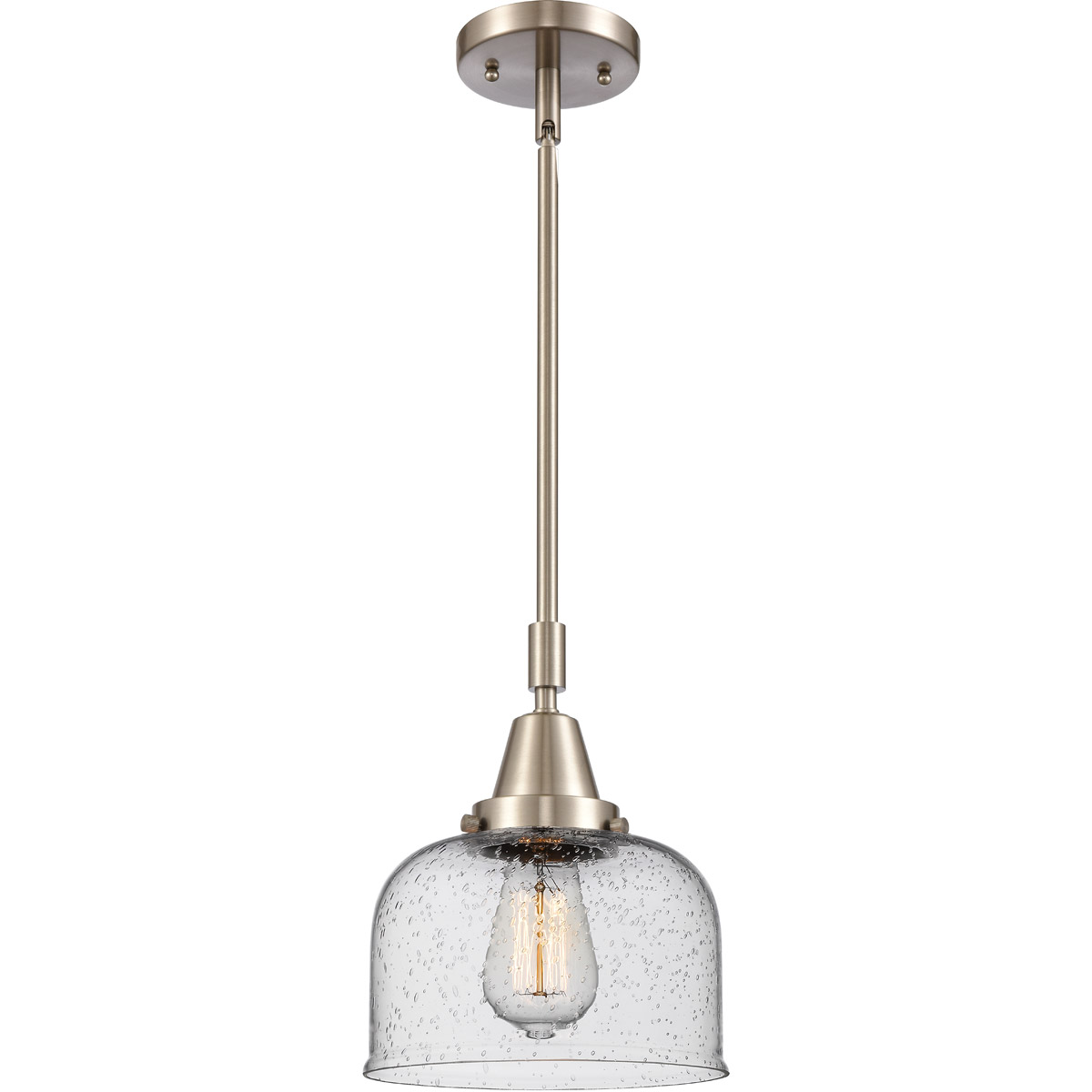 Innovations Lighting 447-1S-SN-G74-L Franklin Restoration X-Large Bell 1 Light 12 inch Brushed Satin Nickel Mini Pendant Ceiling Light in Seedy Glass