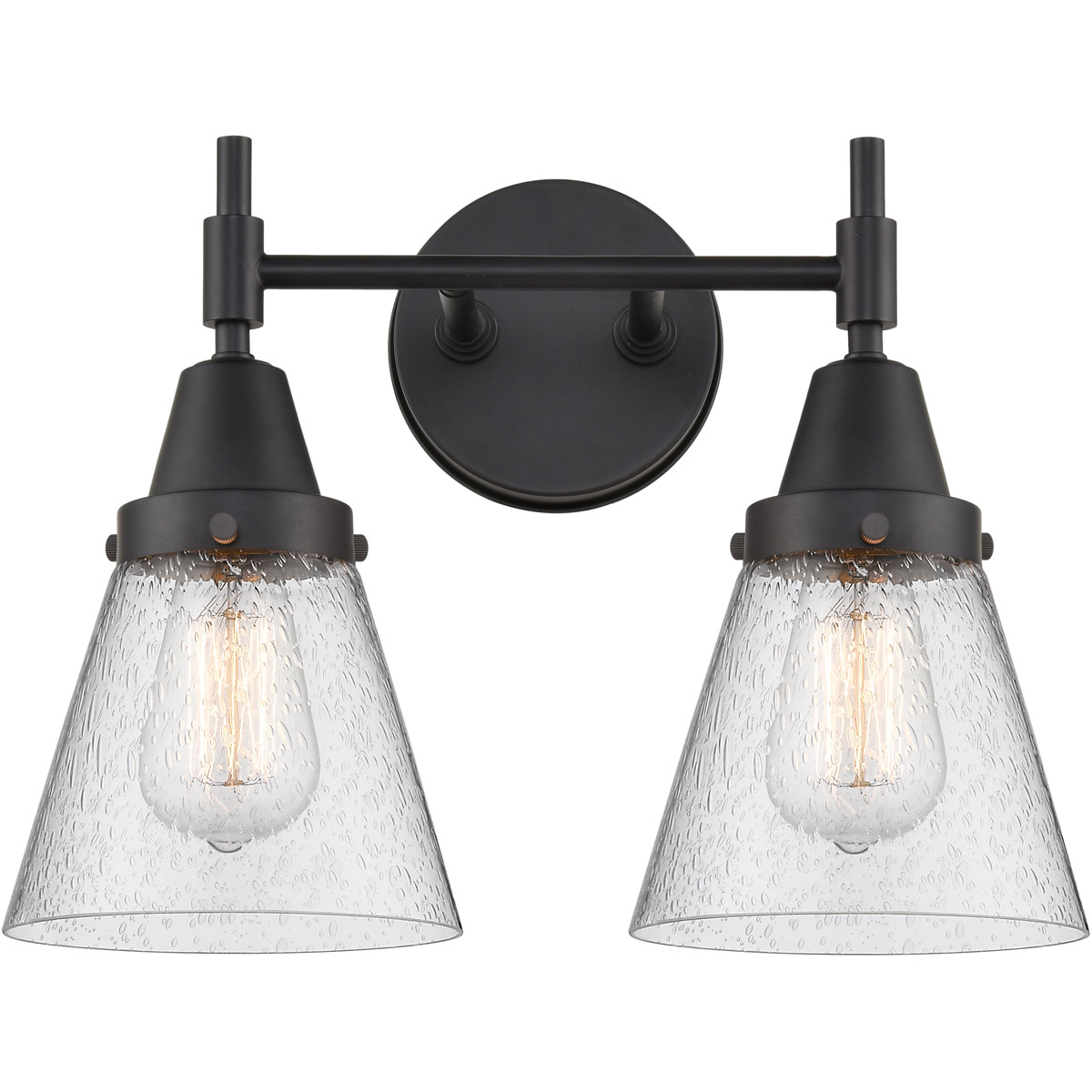 Innovations Lighting 447-2W-BK-G64-LED Caden LED 15.25 inch Matte Black Bath Vanity Light Wall Light in Seedy Glass