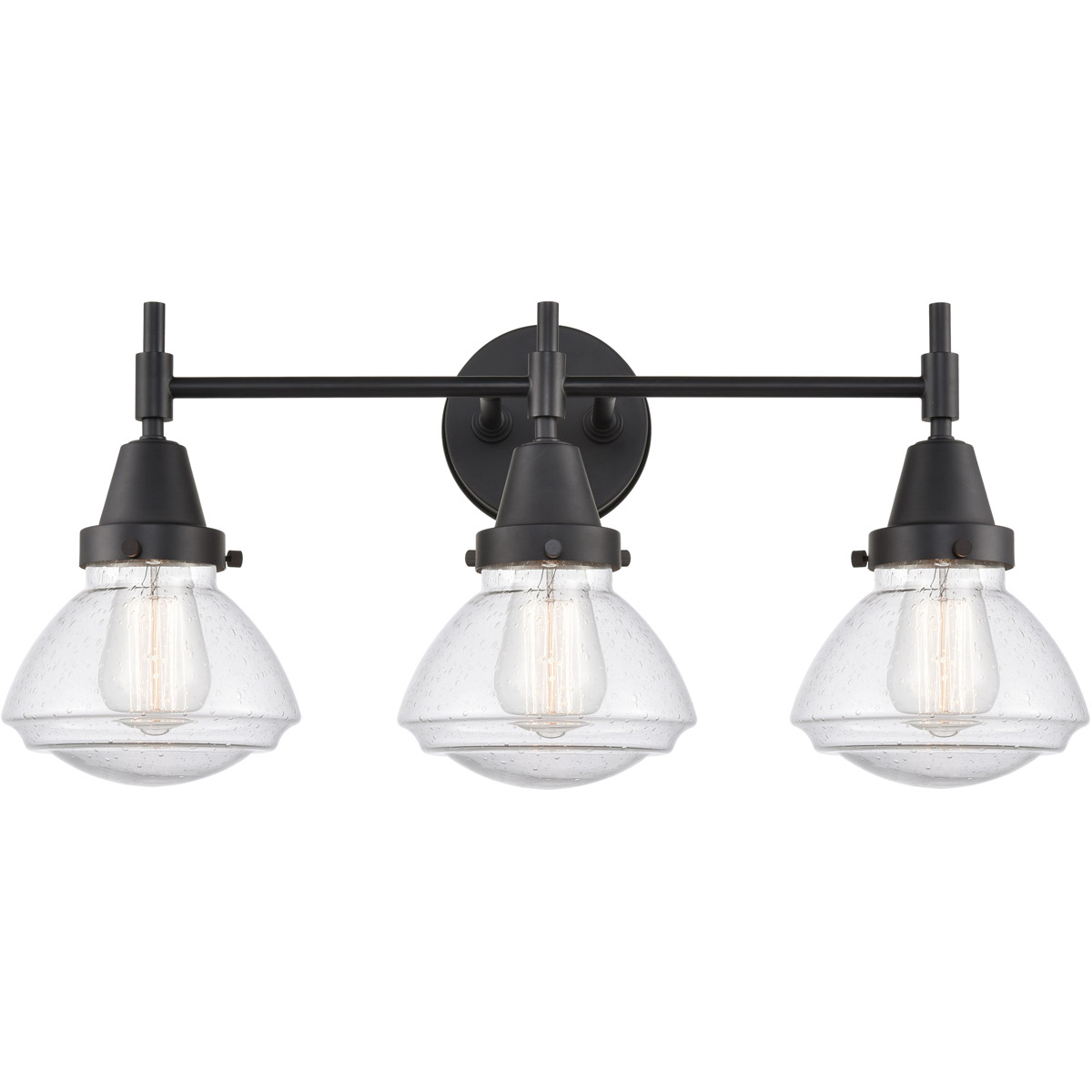 Innovations Lighting 447-3W-BK-G324 Caden 3 Light 25 inch Matte Black Bath Vanity Light Wall Light in Seedy Glass
