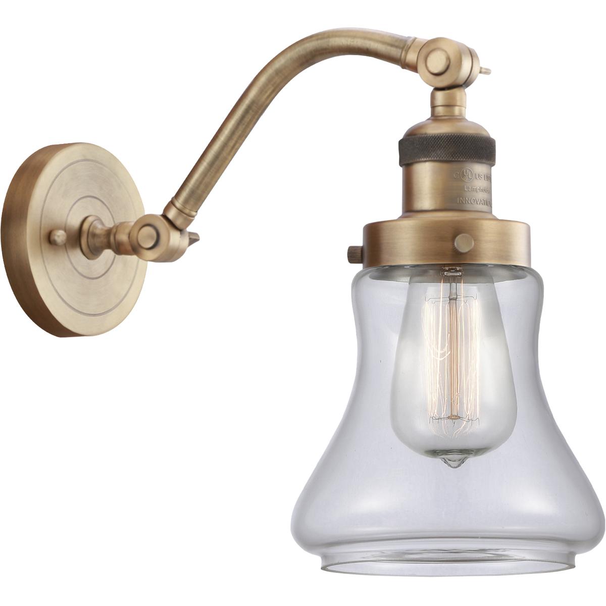 Innovations Lighting 515-1W-BB-G192-LED Franklin Restoration Bellmont LED 6.5 inch Brushed Brass Sconce Wall Light in Clear Glass, Franklin Restoratio