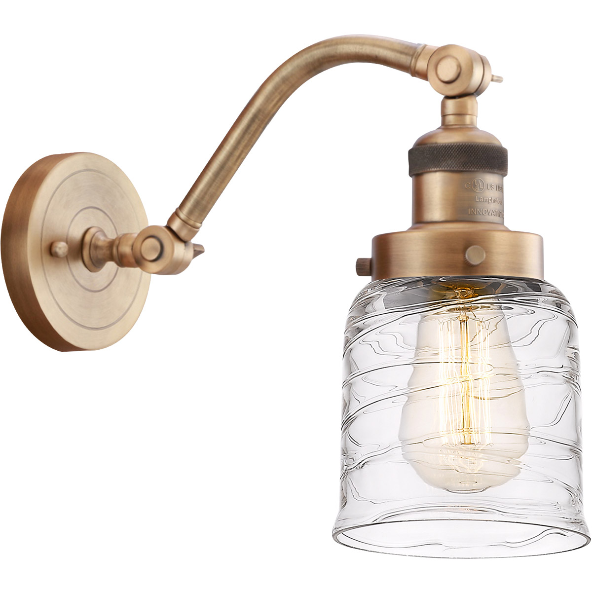 Innovations Lighting 515-1W-BB-G513-LED Franklin Restoration Bell LED 5 inch Brushed Brass Sconce Wall Light in Deco Swirl Glass