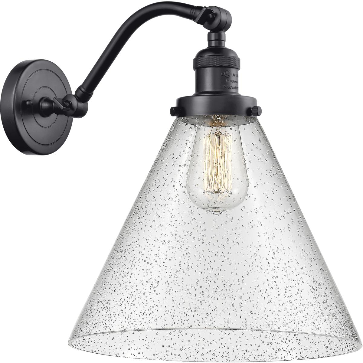 Innovations Lighting 515-1W-BK-G44-L-LED Franklin Restoration X-Large Cone LED 12 inch Matte Black Sconce Wall Light in Seedy Glass, Franklin Restorat
