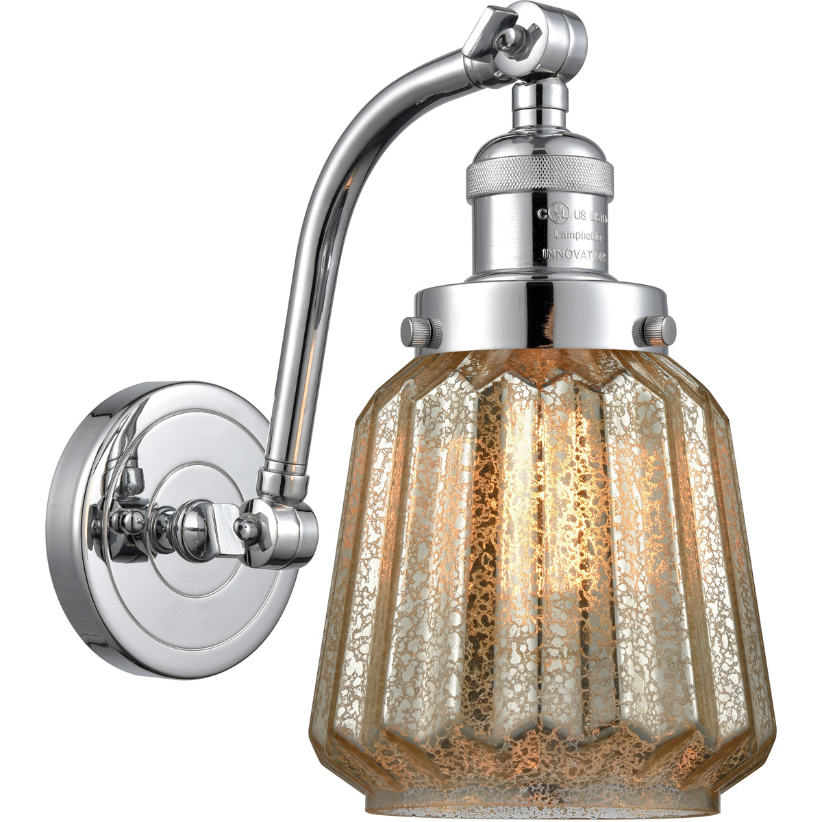 Innovations Lighting 515-1W-PC-G146-LED Franklin Restoration Chatham LED 6 inch Polished Chrome Sconce Wall Light in Mercury Glass, Franklin Restorati