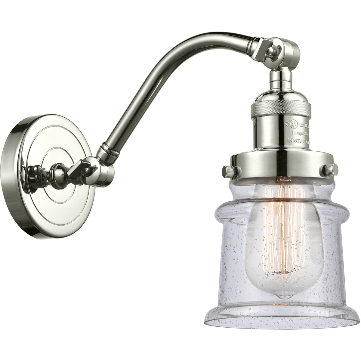 Innovations Lighting 515-1W-PN-G184S Franklin Restoration Small Canton 1 Light 7 inch Polished Nickel Sconce Wall Light in Seedy Glass, Franklin Resto