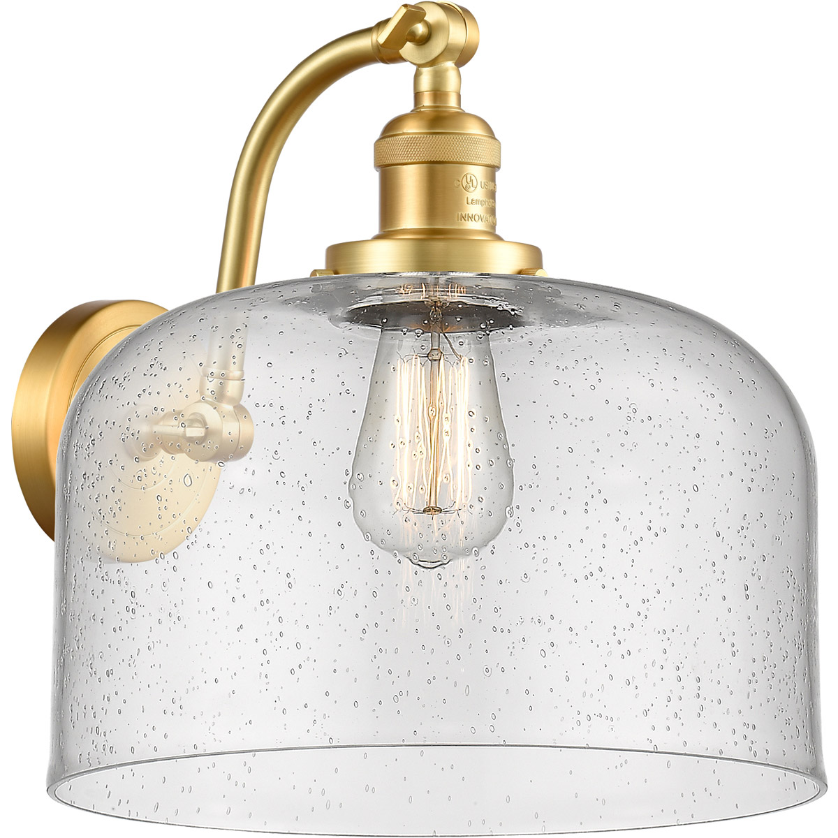 Innovations Lighting 515-1W-SG-G74-L Franklin Restoration X-Large Bell 1 Light 12 inch Satin Gold Sconce Wall Light in Seedy Glass, Franklin Restorati