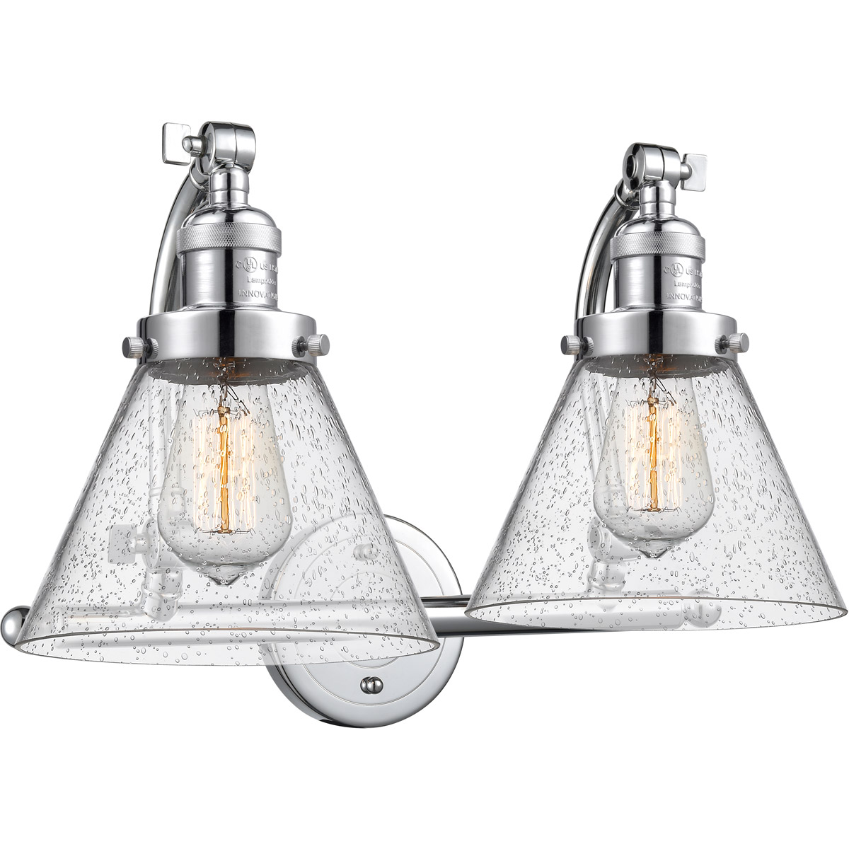 Innovations Lighting 515-2W-PC-G44-LED Franklin Restoration Large Cone LED 18 inch Polished Chrome Bath Vanity Light Wall Light in Seedy Glass, Frankl