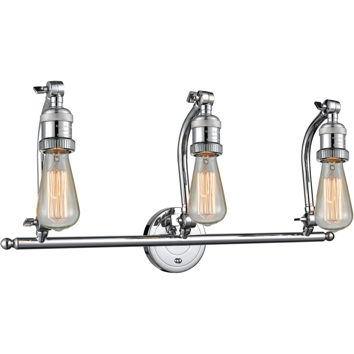Innovations Lighting 515-3W-PC Franklin Restoration Bare Bulb 3 Light 26 inch Polished Chrome Bath Vanity Light Wall Light, Franklin Restoration