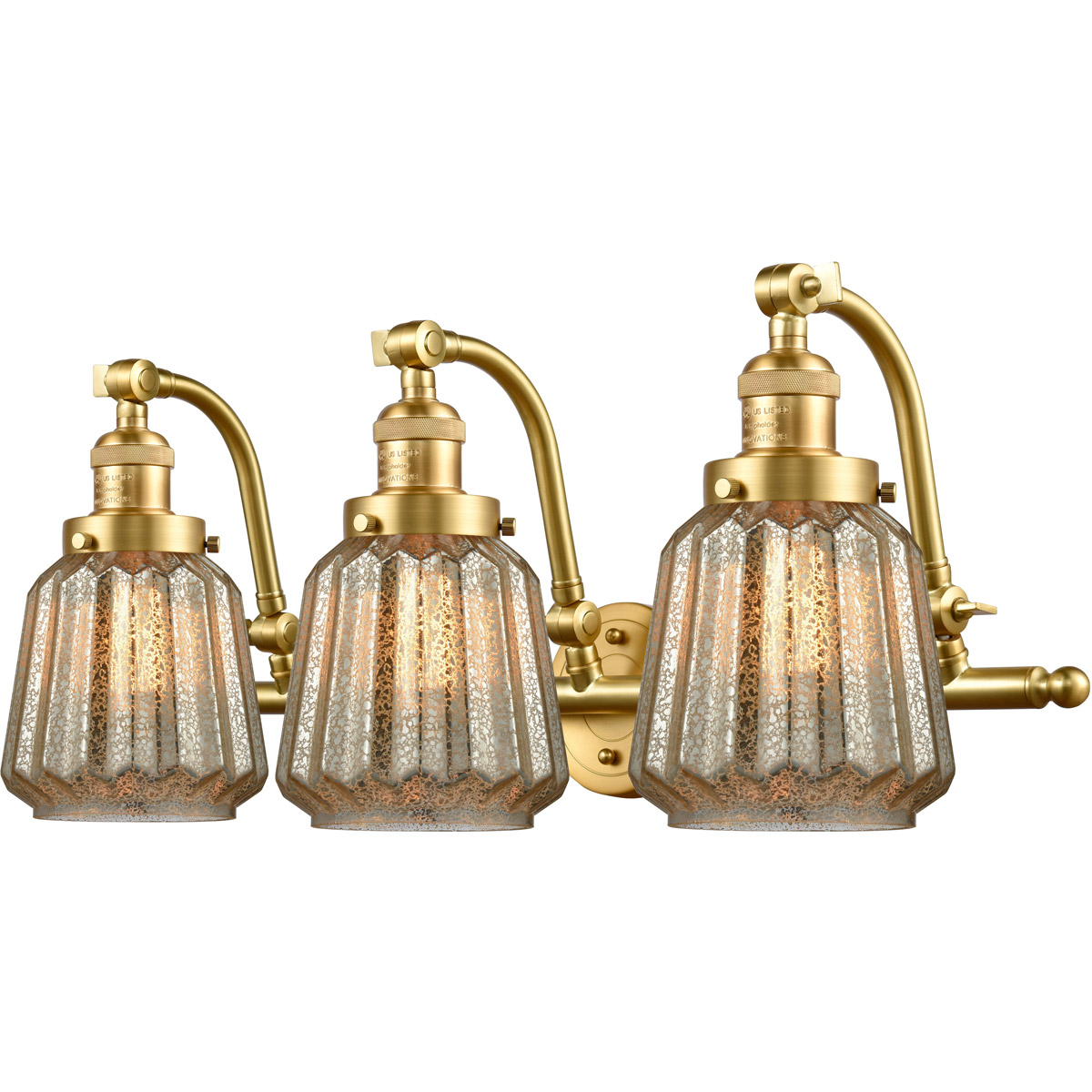 Innovations Lighting 515-3W-SG-G146-LED Franklin Restoration Chatham LED 28 inch Satin Gold Bath Vanity Light Wall Light in Mercury Glass, Franklin Re