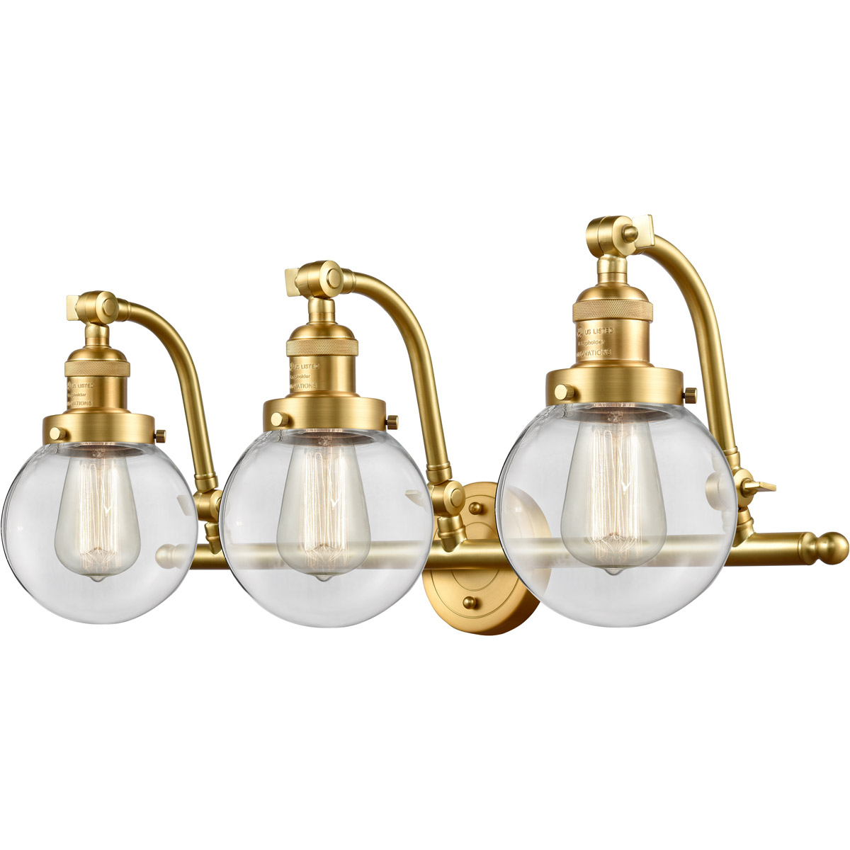 Innovations Lighting 515-3W-SG-G202-6-LED Franklin Restoration Beacon LED 25.5 inch Satin Gold Bath Vanity Light Wall Light in Clear Glass, Franklin R