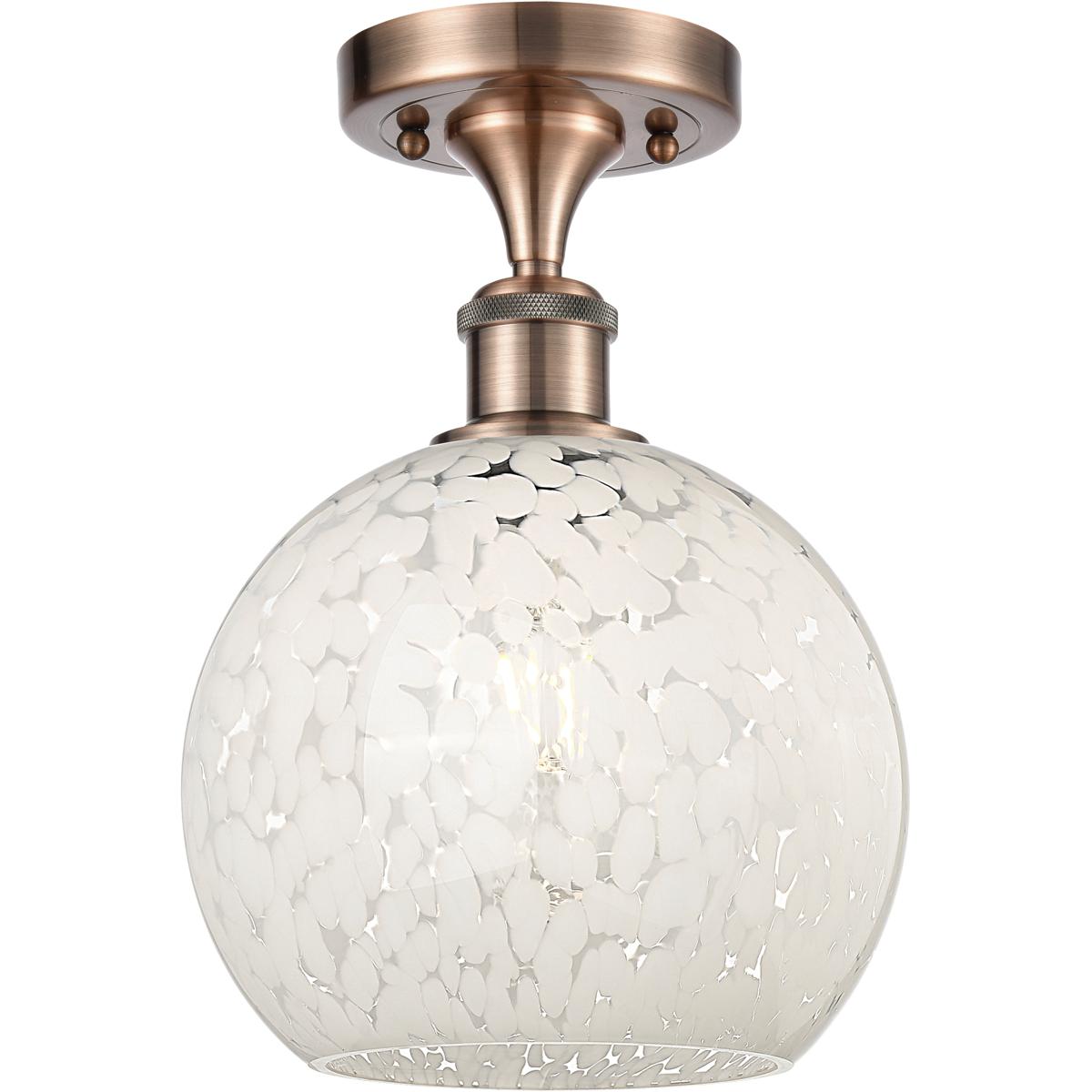 Innovations Lighting 516-1C-AC-G1216-8WM Ballston White Mouchette 1 Light 8 inch Antique Copper Semi-Flush Mount Ceiling Light