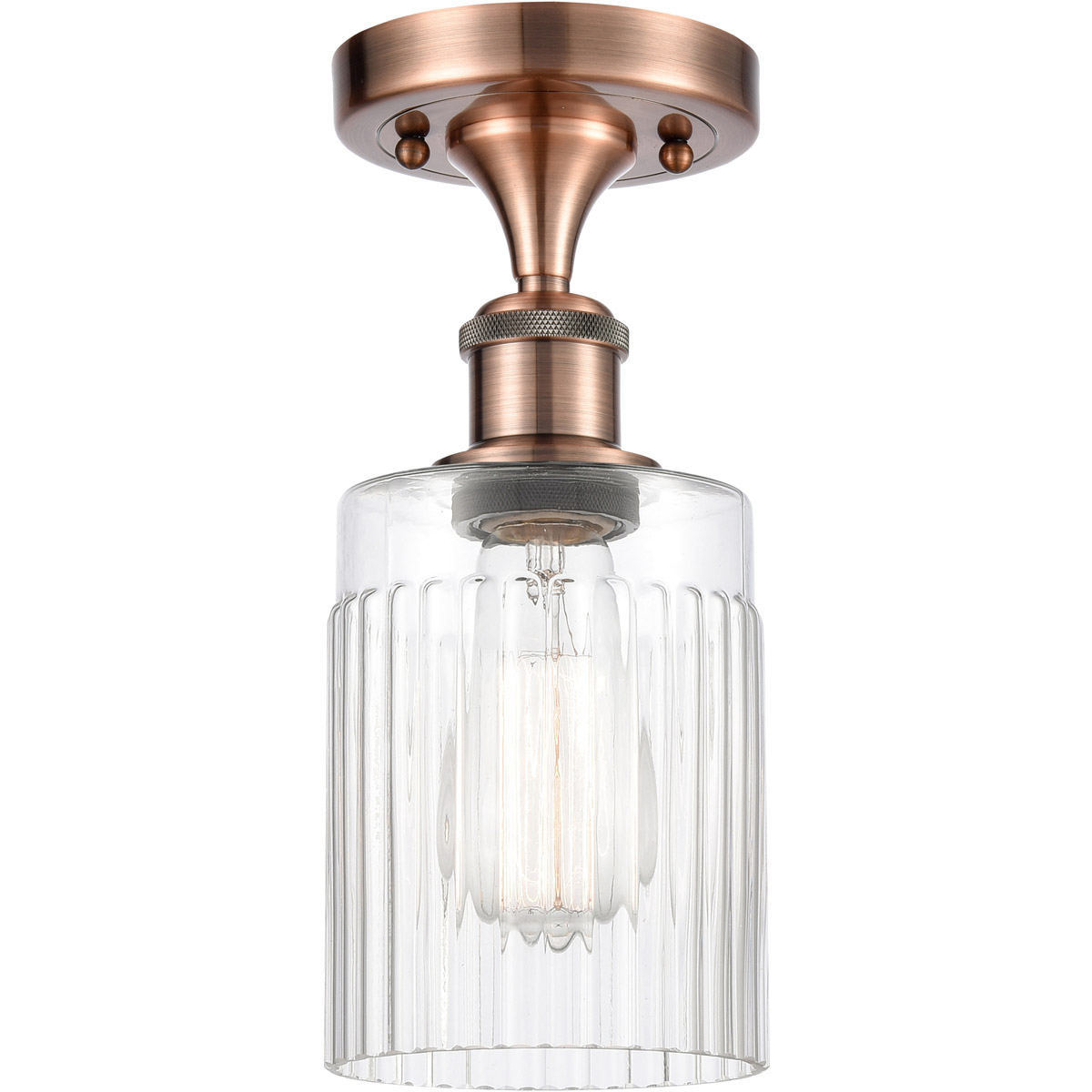 Innovations Lighting 516-1C-AC-G342-LED Ballston Hadley LED 4.5 inch Antique Copper Semi-Flush Mount Ceiling Light in Clear Glass, Ballston