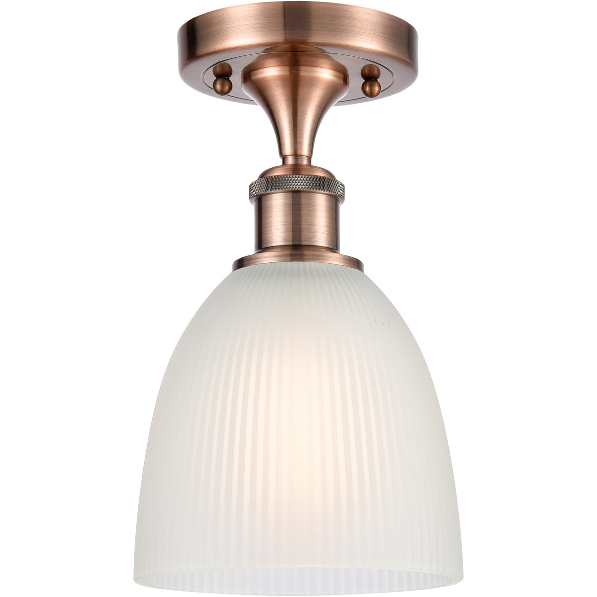 Innovations Lighting 516-1C-AC-G381-LED Ballston Castile LED 6 inch Antique Copper Semi-Flush Mount Ceiling Light in White Glass, Ballston