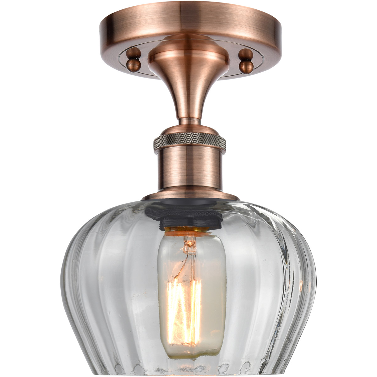 Innovations Lighting 516-1C-AC-G92-LED Ballston Fenton LED 7 inch Antique Copper Semi-Flush Mount Ceiling Light in Clear Glass, Ballston