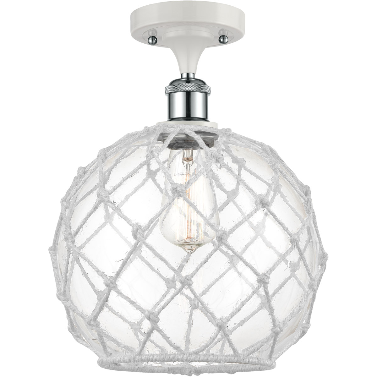 Innovations Lighting 516-1C-WPC-G122-10RW-LED Ballston Large Farmhouse Rope LED 10 inch White and Polished Chrome Semi-Flush Mount Ceiling Light in Cl