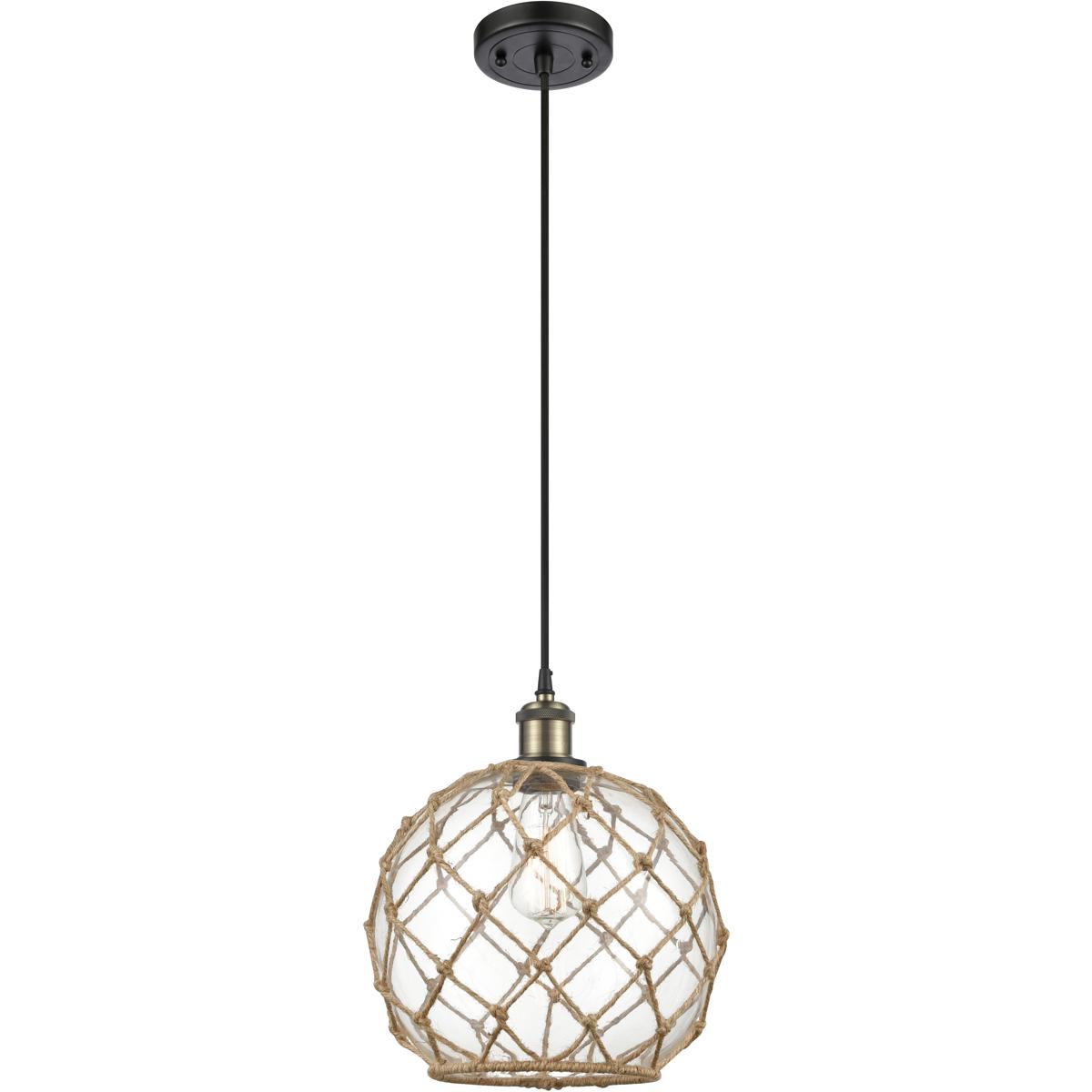 Innovations Lighting 516-1P-BAB-G122-10RB Ballston Farmhouse Rope 1 Light 10 inch Black Antique Brass Mini Pendant Ceiling Light in Bulb Not Included,