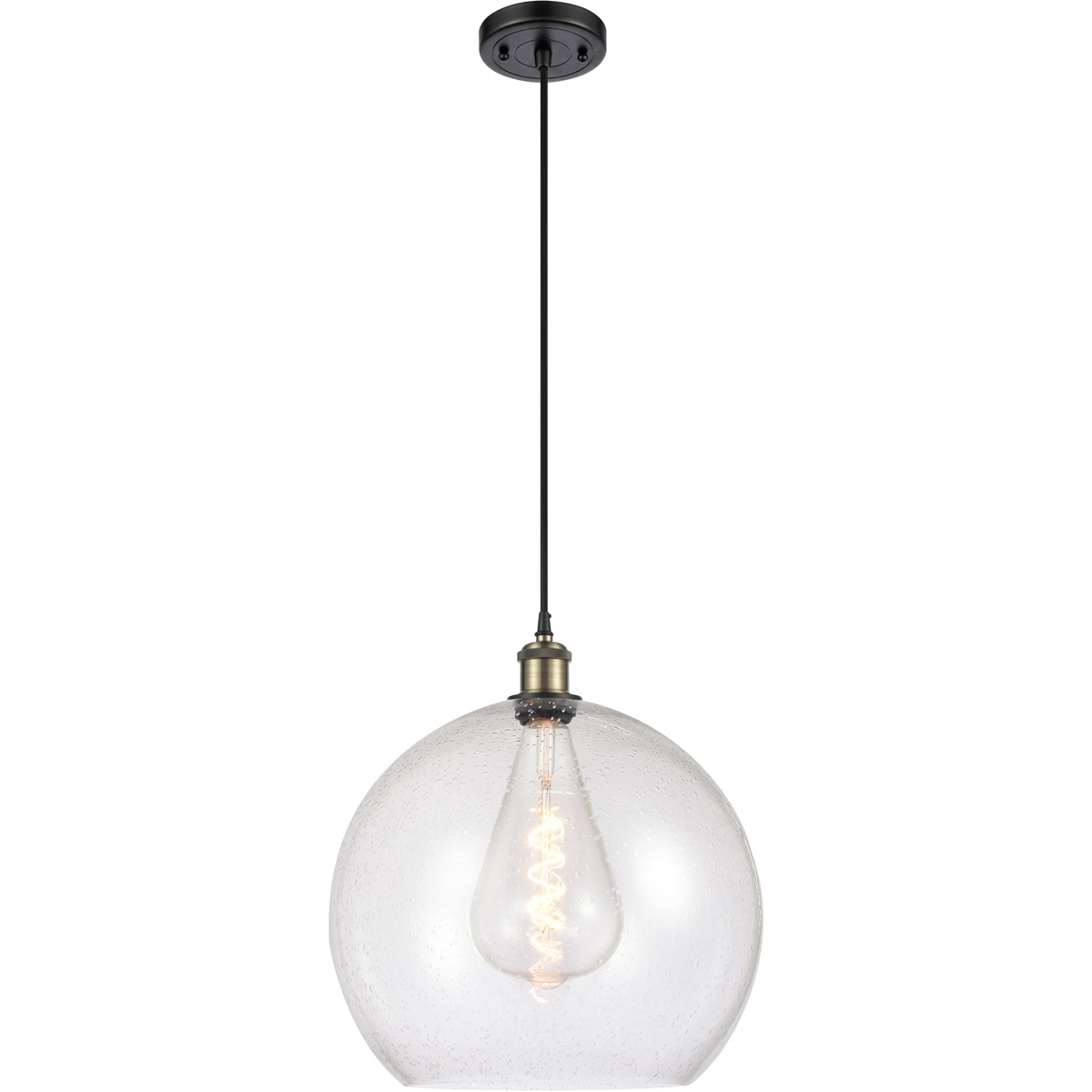 Innovations Lighting 516-1P-BAB-G124-14-LED Ballston Athens LED 13.75 inch Black Antique Brass Pendant Ceiling Light in Seedy Glass, Black Textured