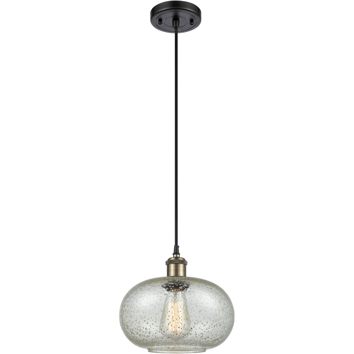 Innovations Lighting 516-1P-BAB-G249-LED Ballston Gorham LED 9.5 inch Black Antique Brass Mini Pendant Ceiling Light in Mica Glass, Black Textured, Ba