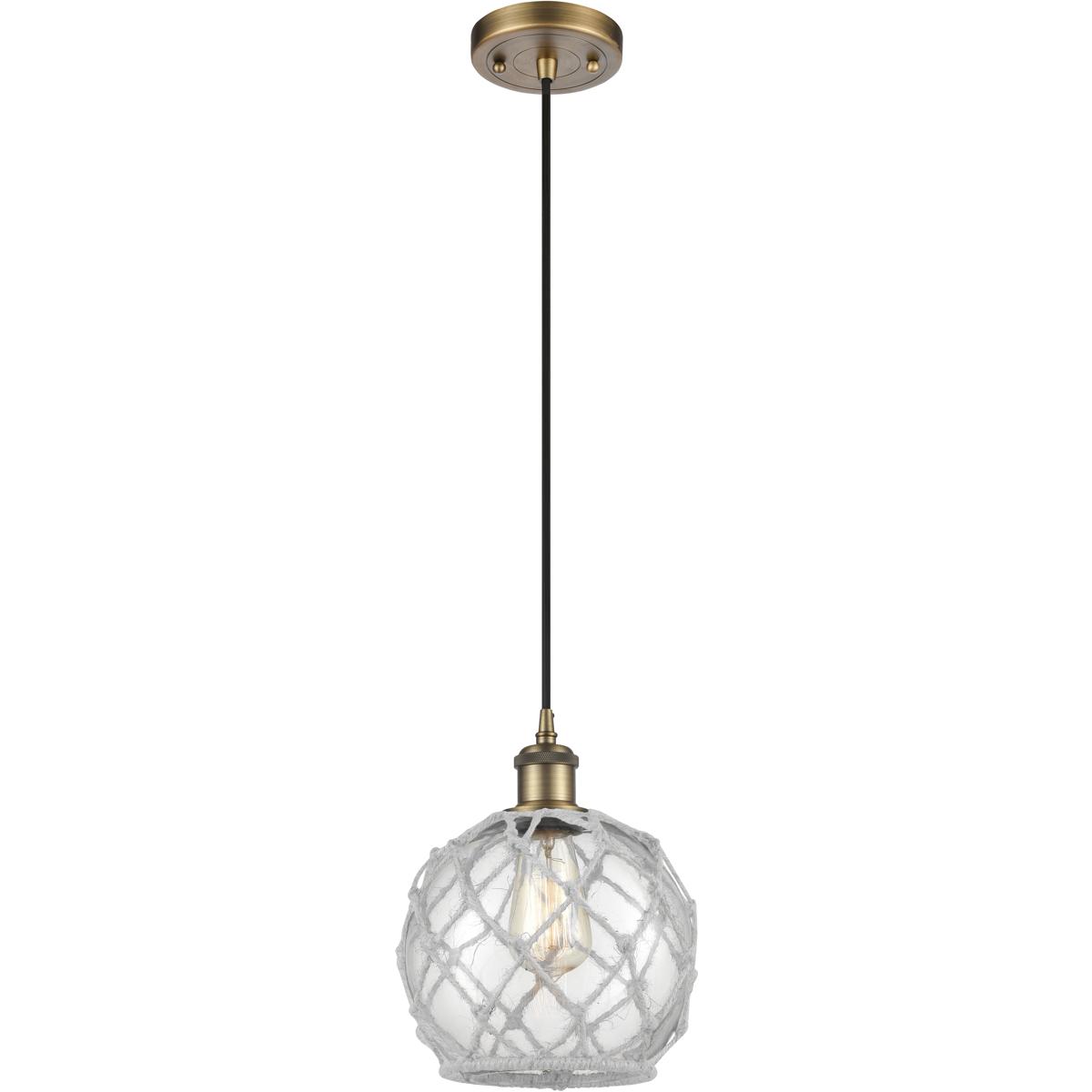 Innovations Lighting 516-1P-BB-G122-8RW Ballston Farmhouse Rope 1 Light 8 inch Brushed Brass Mini Pendant Ceiling Light in Bulb Not Included, Clear Gl