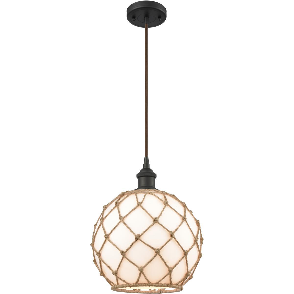 Innovations Lighting 516-1P-OB-G121-10RB-LED Ballston Large Farmhouse Rope LED 10 inch Oil Rubbed Bronze Mini Pendant Ceiling Light in White Glass wit
