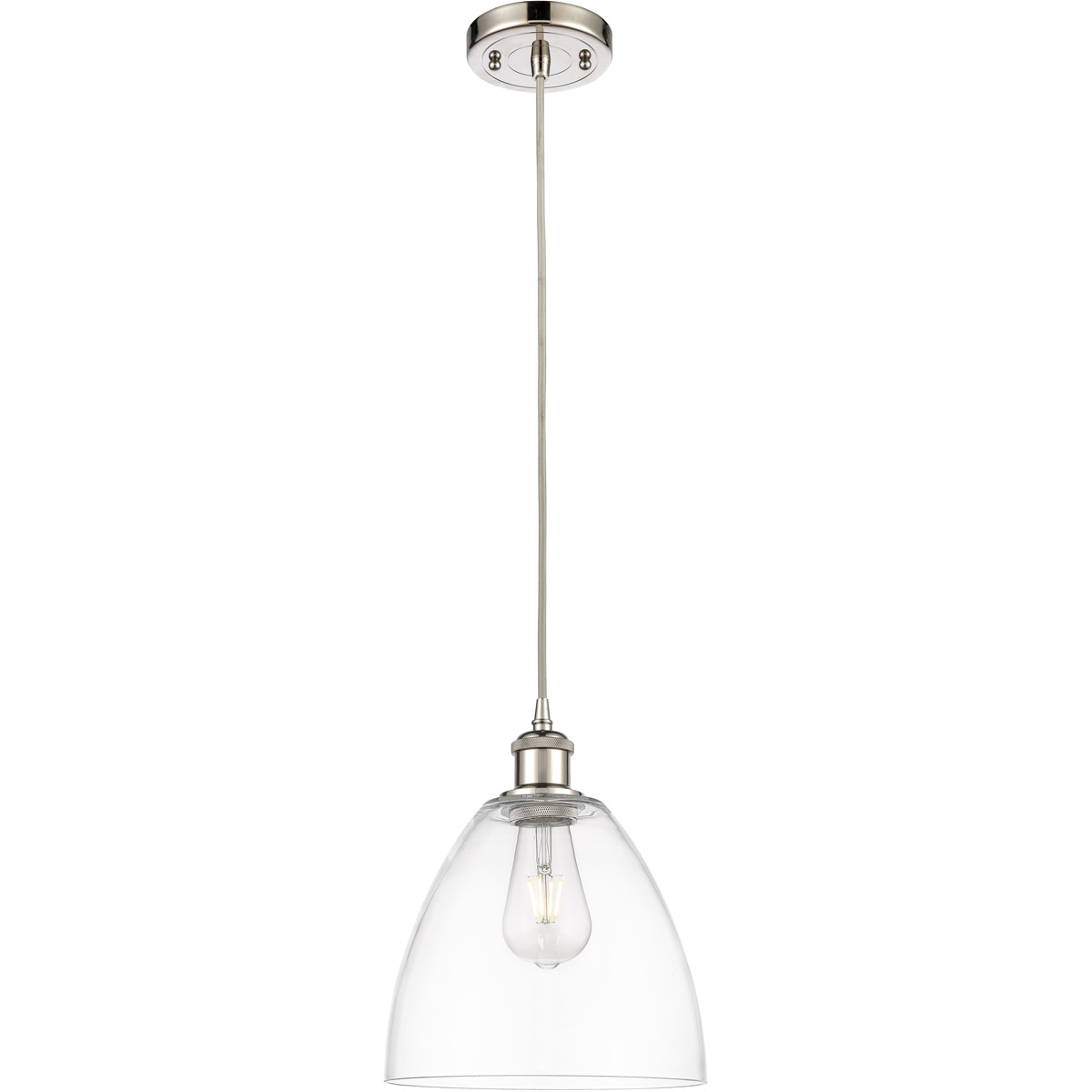 Innovations Lighting 516-1P-PN-GBD-92-LED Ballston Dome LED 9 inch Polished Nickel Mini Pendant Ceiling Light in Clear Glass, Black Textured