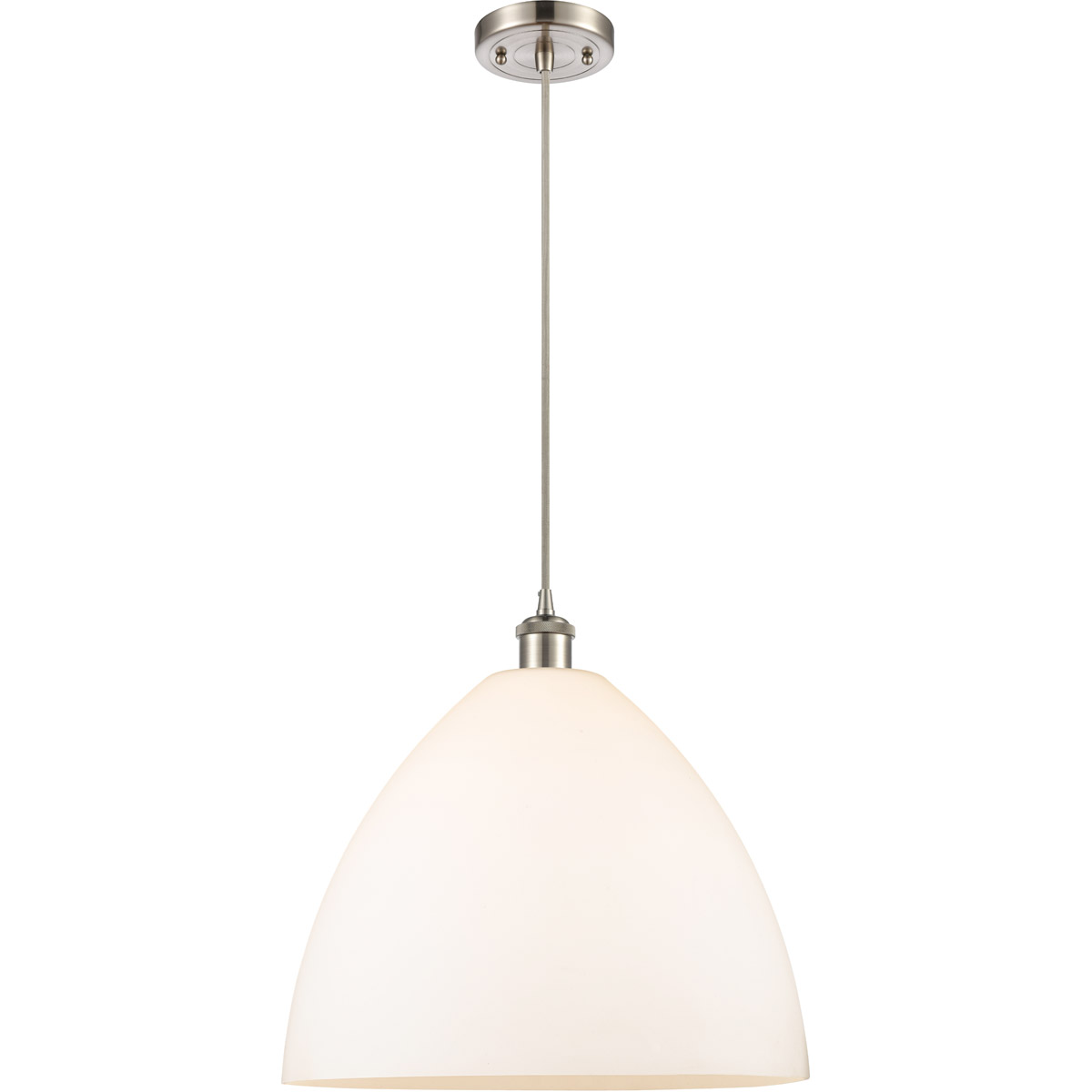 Innovations Lighting 516-1P-SN-GBD-161-LED Ballston Dome LED 16 inch Brushed Satin Nickel Pendant Ceiling Light in Matte White Glass, Black Textured