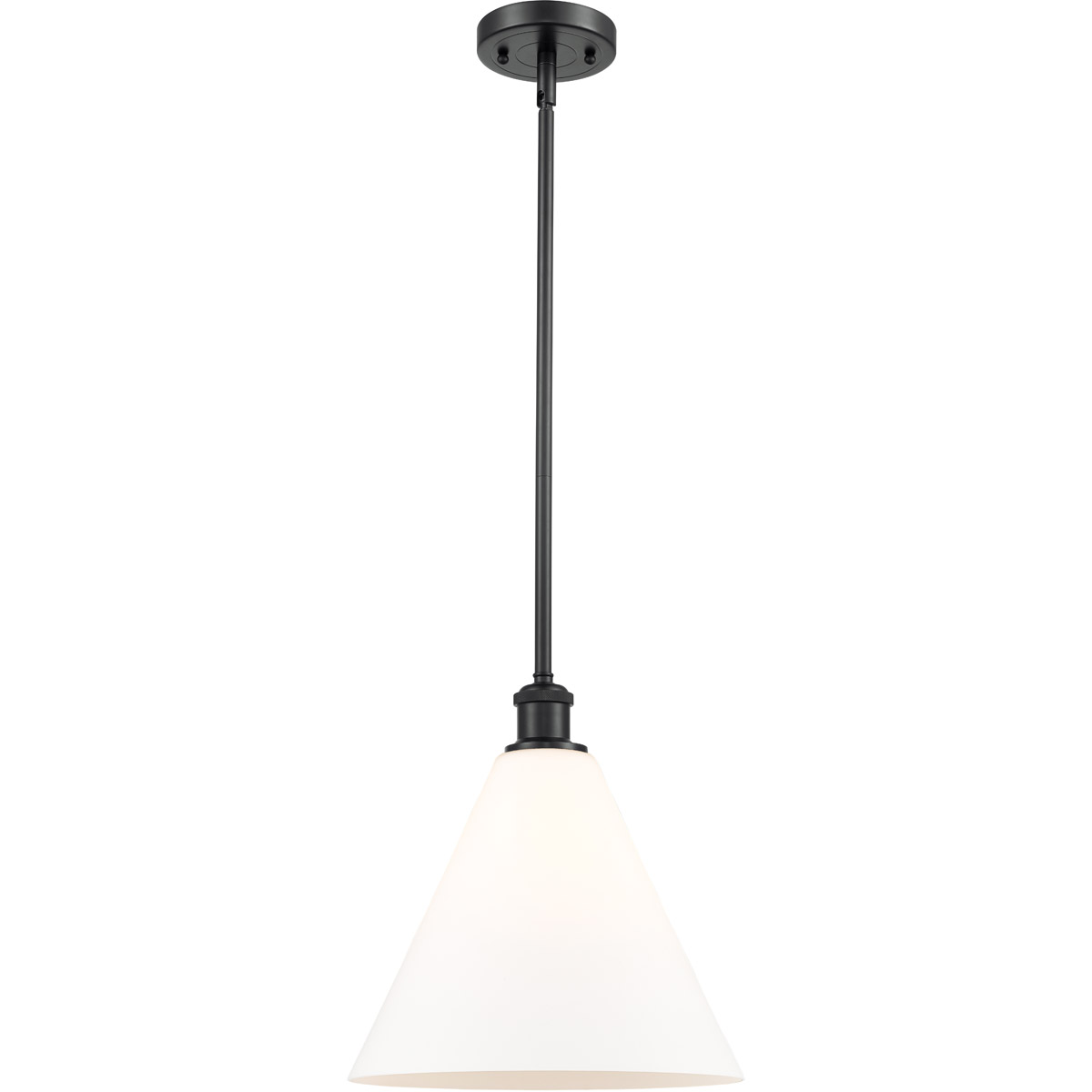 Innovations Lighting 516-1S-BK-GBC-121-LED Ballston Cone LED 12 inch Matte Black Mini Pendant Ceiling Light in Matte White Glass
