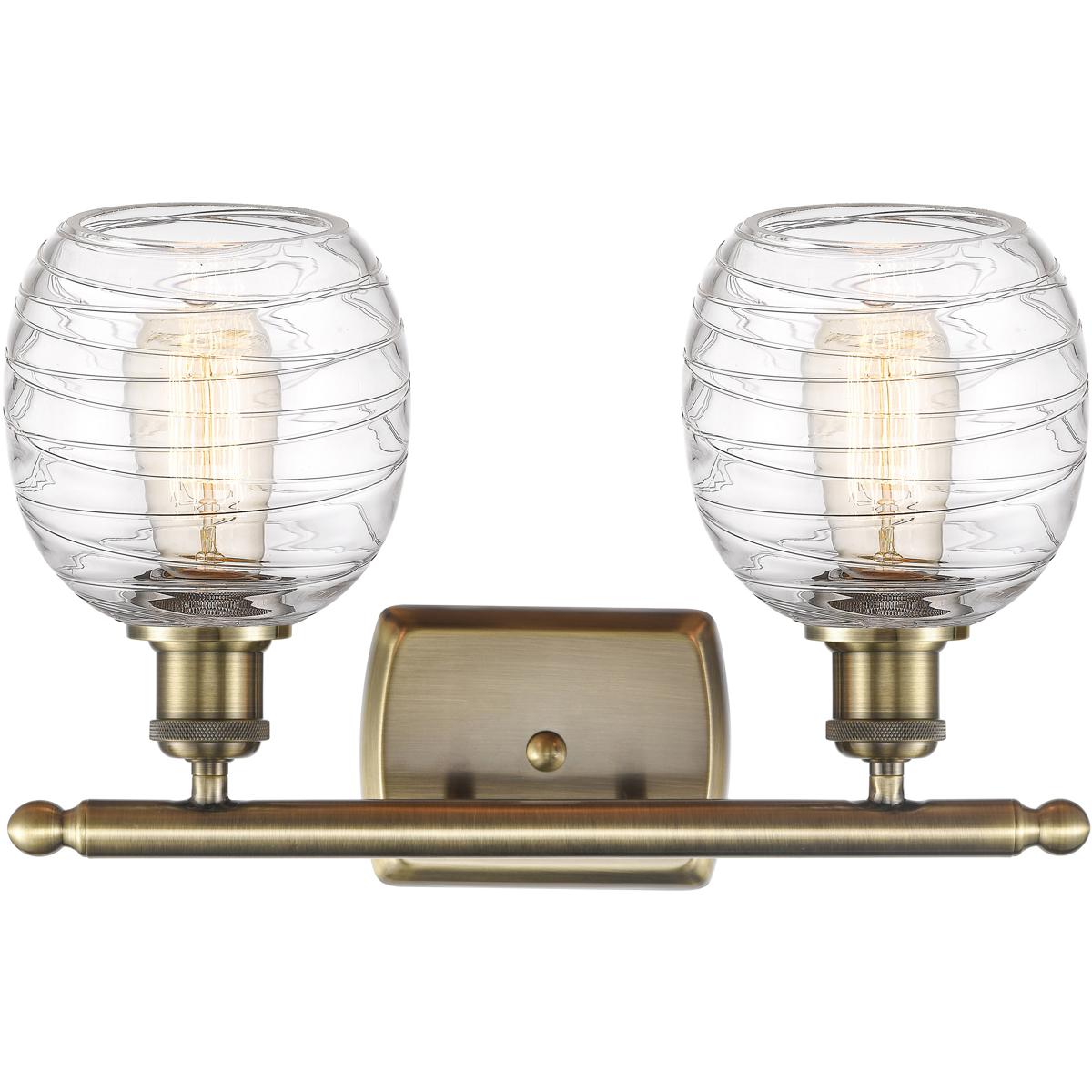 Innovations Lighting 516-2W-AB-G1013-LED Ballston Belfast LED 16 inch Antique Brass Bath Vanity Light Wall Light in Deco Swirl Glass