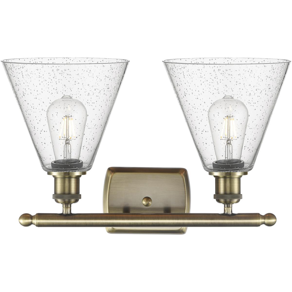 Innovations Lighting 516-2W-AB-GBC-84-LED Ballston Ballston Cone LED 18 inch Antique Brass Bath Vanity Light Wall Light in Seedy Glass