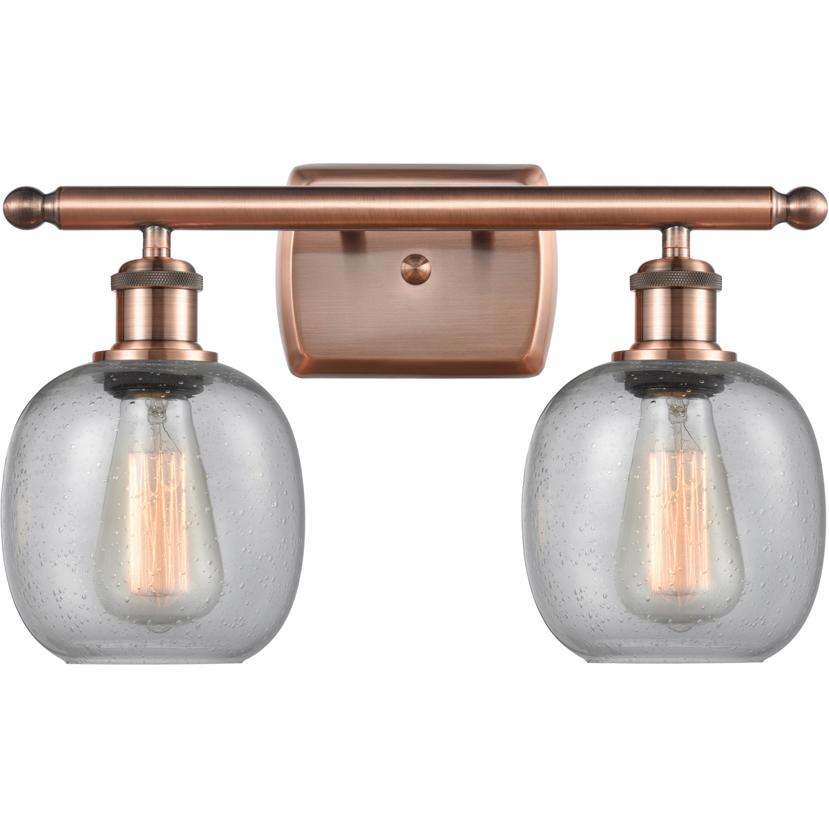 Innovations Lighting 516-2W-AC-G104-LED Ballston Belfast LED 16 inch Antique Copper Bath Vanity Light Wall Light in Seedy Glass, Ballston