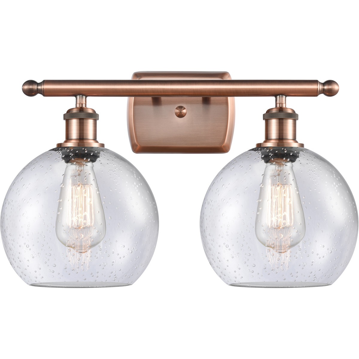 Innovations Lighting 516-2W-AC-G124-8-LED Ballston Athens LED 18 inch Antique Copper Bath Vanity Light Wall Light in Seedy Glass