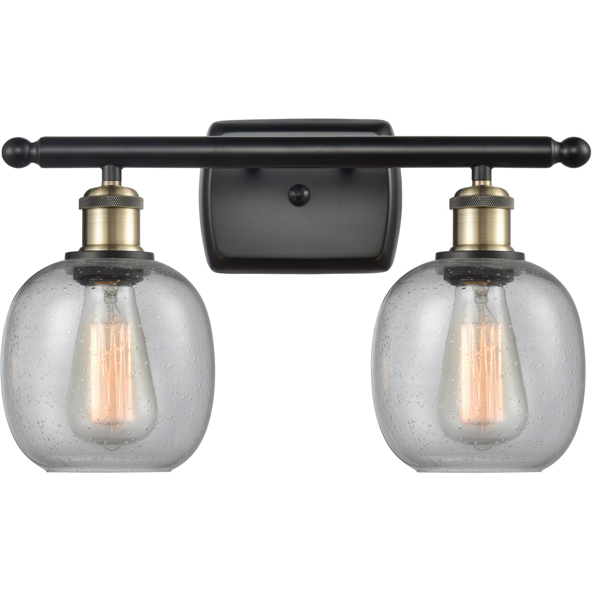 Innovations Lighting 516-2W-BAB-G104-LED Ballston Belfast LED 16 inch Black Antique Brass Bath Vanity Light Wall Light in Seedy Glass, Ballston