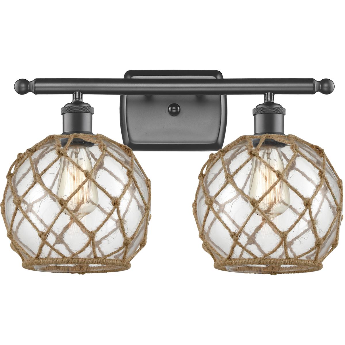 Innovations Lighting 516-2W-OB-G122-8RB-LED Ballston Farmhouse Rope LED 16 inch Oil Rubbed Bronze Bath Vanity Light Wall Light in Clear Glass with Bro