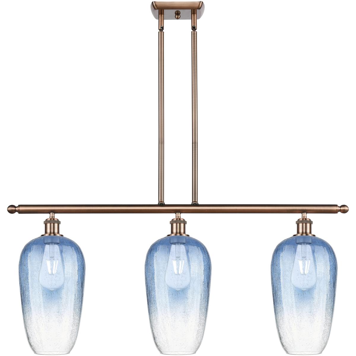 Innovations Lighting 516-3I-AC-G484-7SB Ballston Brookhaven Flute Island Light Ceiling Light in Antique Copper, Sapphire Blue Glass